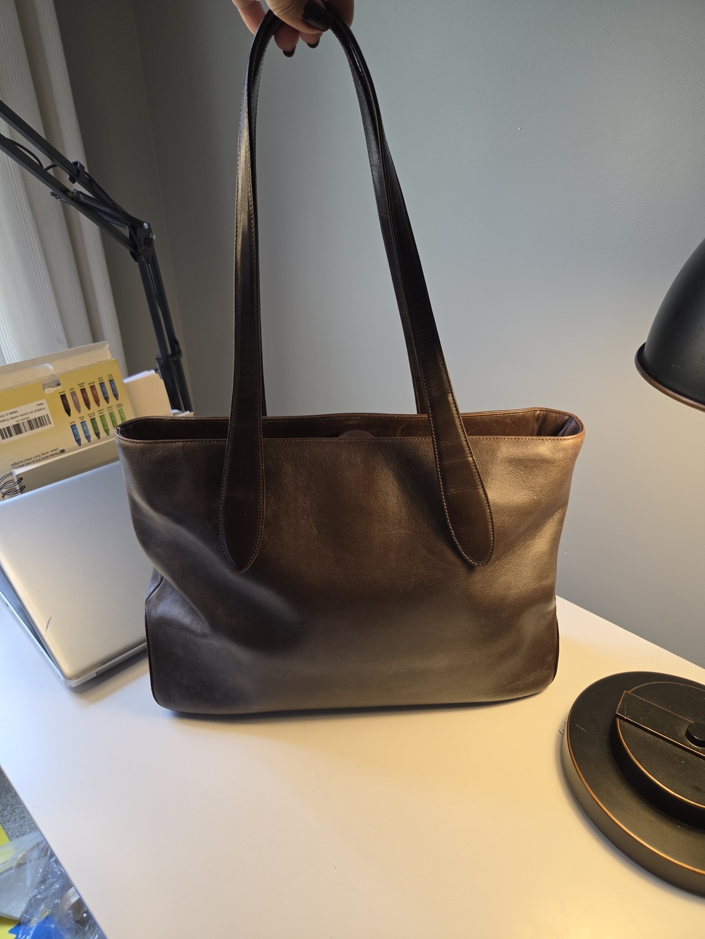 Bally Authentic Big Dark Brown Leather Handbag